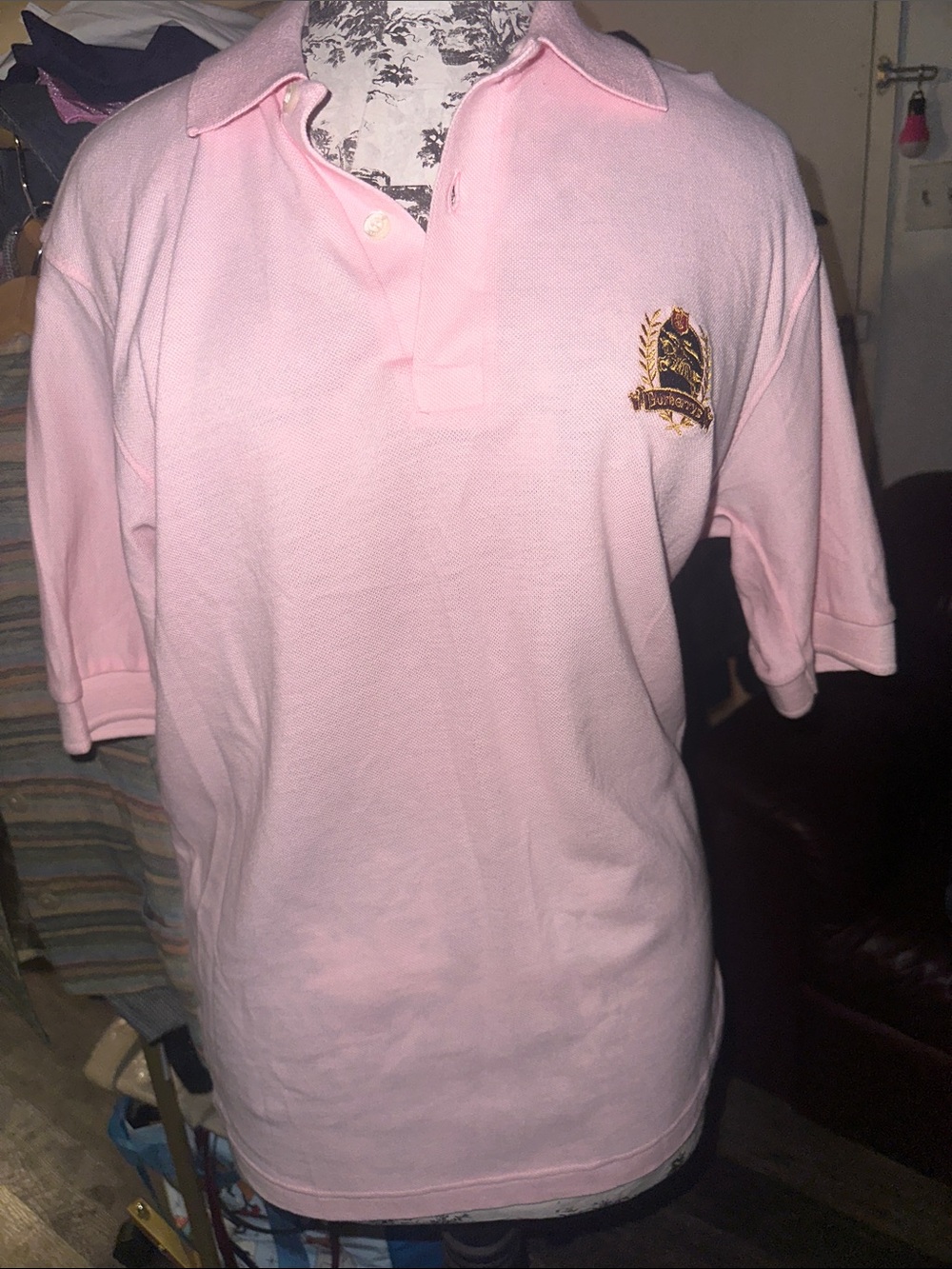 Burberry Pink Polo with Embroidered Crest NWT